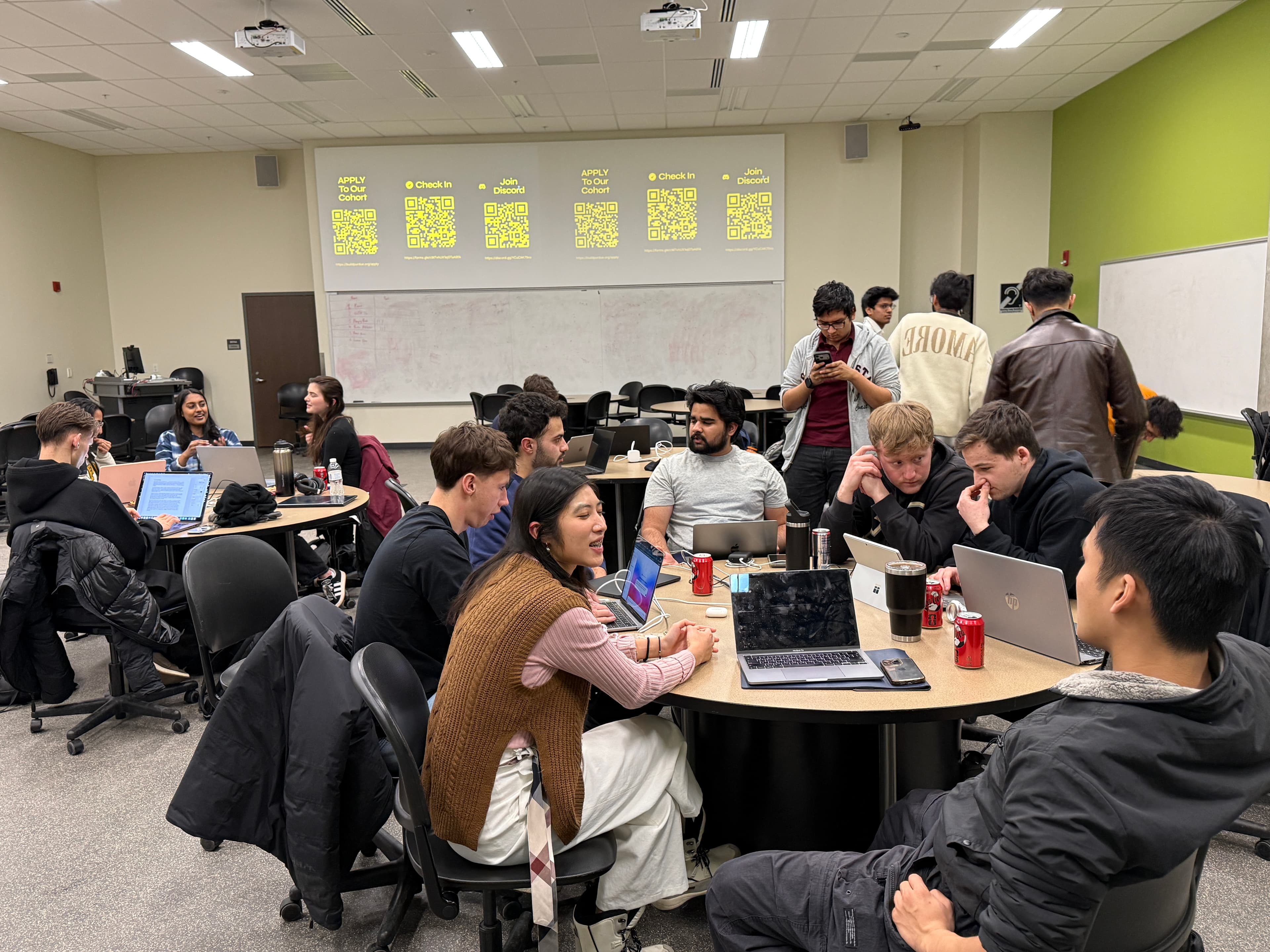 Purdue founders working together during a buildpurdue Nightshift session